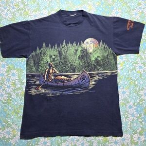 Vintage 90s Native American Canoe Moon Habitat Wrap Around Single Stitch T-shirt